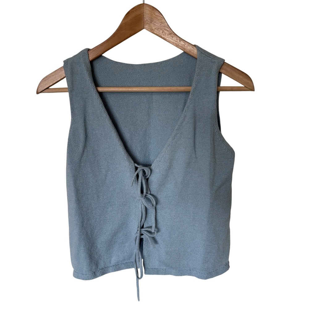 ARCAA‎ Knit Vest Women XS Light Blue Excellent Linen Organic Cotton Tie Front